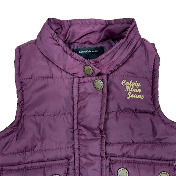 Calvin Klein Jeans Purple Puffer Button Zipper Vest Logo Baby Girl Infant - Picture 4 of 5